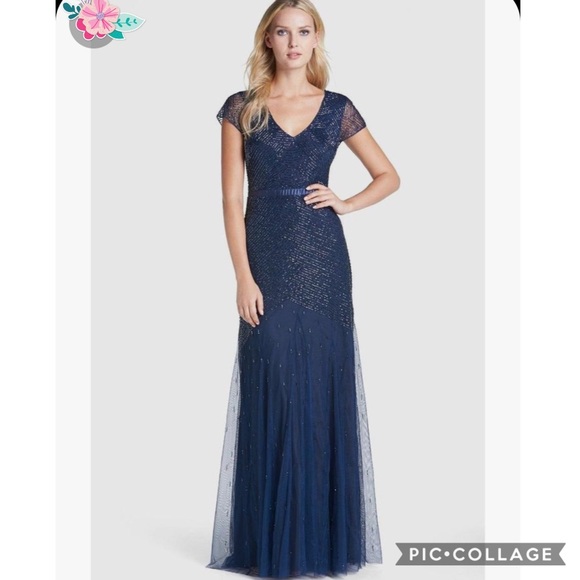 Adrianna Papell beaded cap sleeves long dress - Picture 8 of 13
